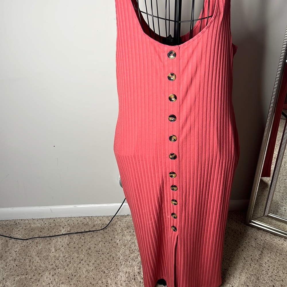 Forever 21 Plus Size 3X NWT Knit Maxi Dress Front Slit + Faux Button Detail